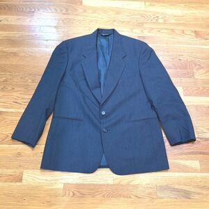 VTG Henry Grethel Mens Navy Blue 100%‎ Worsted Wool Pinstripe Blazer Jacket 42R
